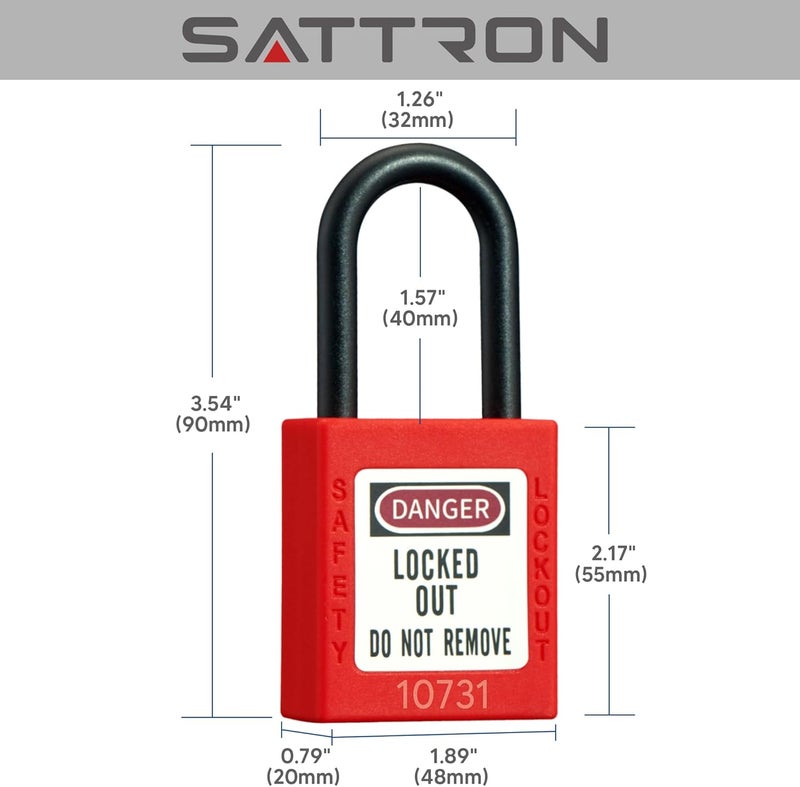 SATTRON Red Lockout Tagout Safety Padlock Kit 5-Pack, Nylon OSHA-Compliant Loto Locks with 2 Keys Per Lock& Warning Labels for Industrial Maintenance, Electrical/Mechanical Equipment (Keyed Differently) - Image 4